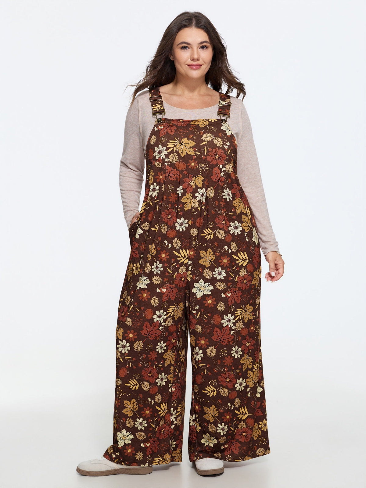 Retro Fall Print Relaxed Fit Jumpsuit