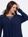 Crisscross Lace Up Neck Ribbed Top