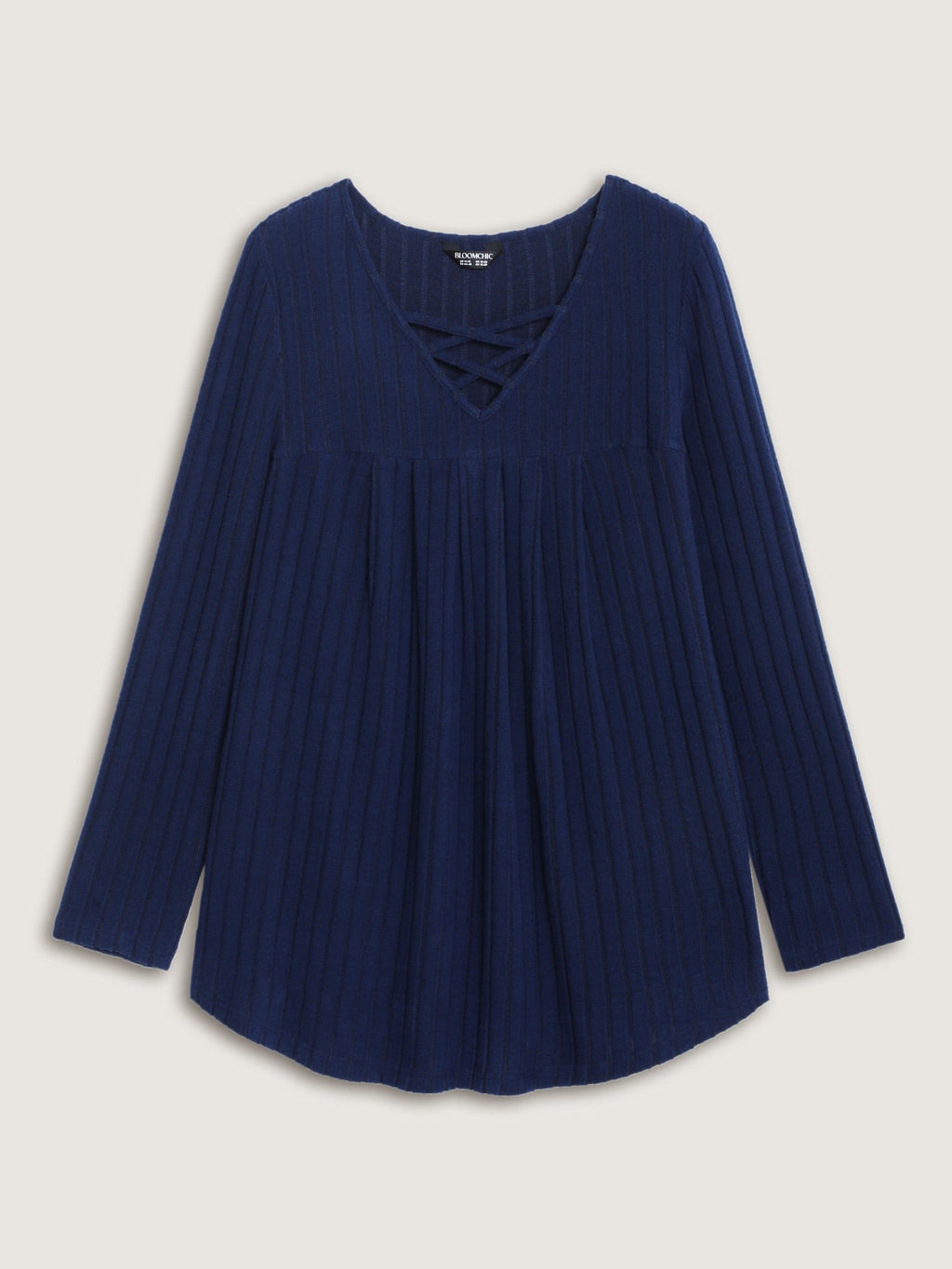 Crisscross Lace Up Neck Ribbed Top