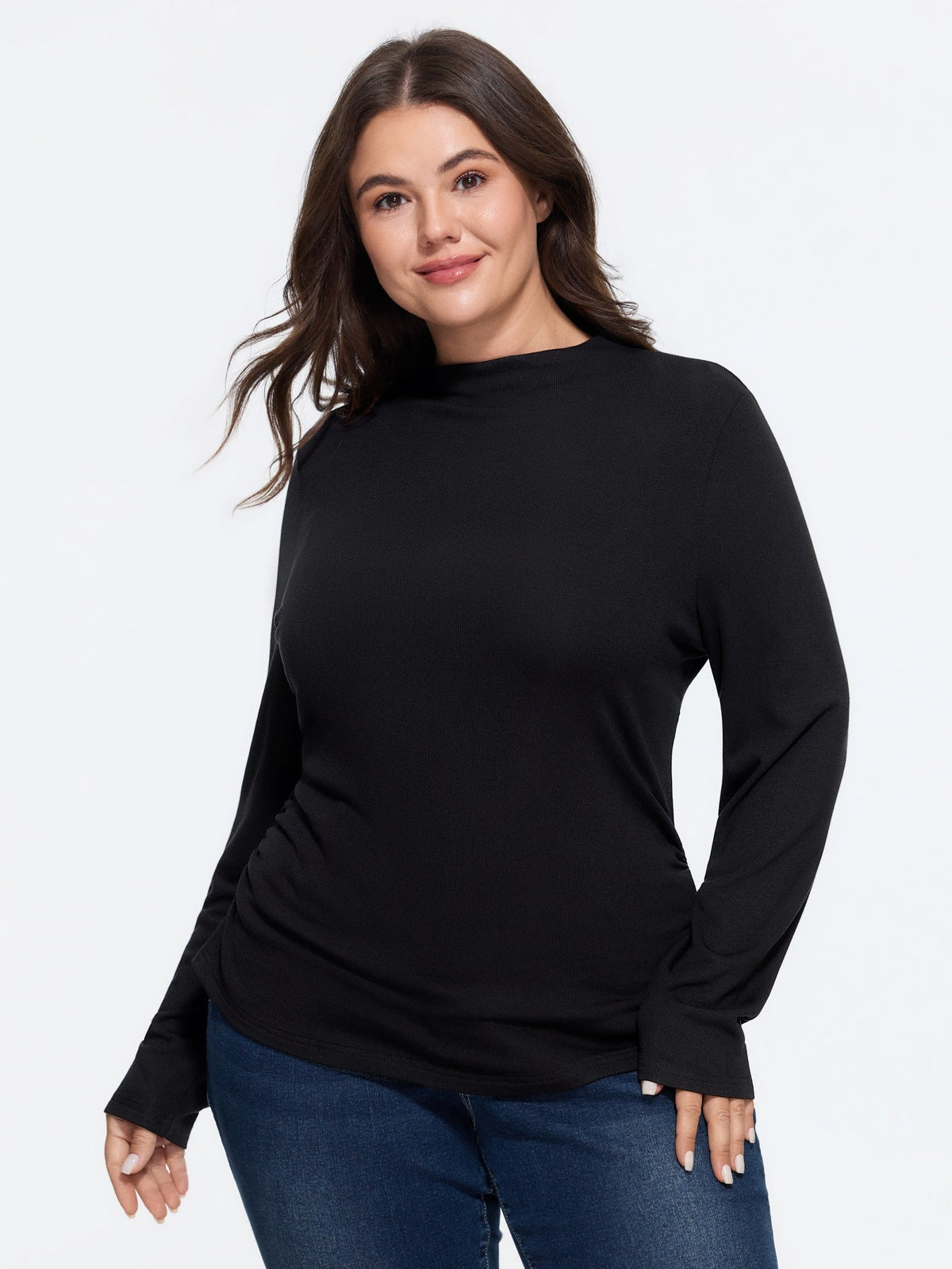 Supersoft Mock Neck Ruched Side T-Shirt