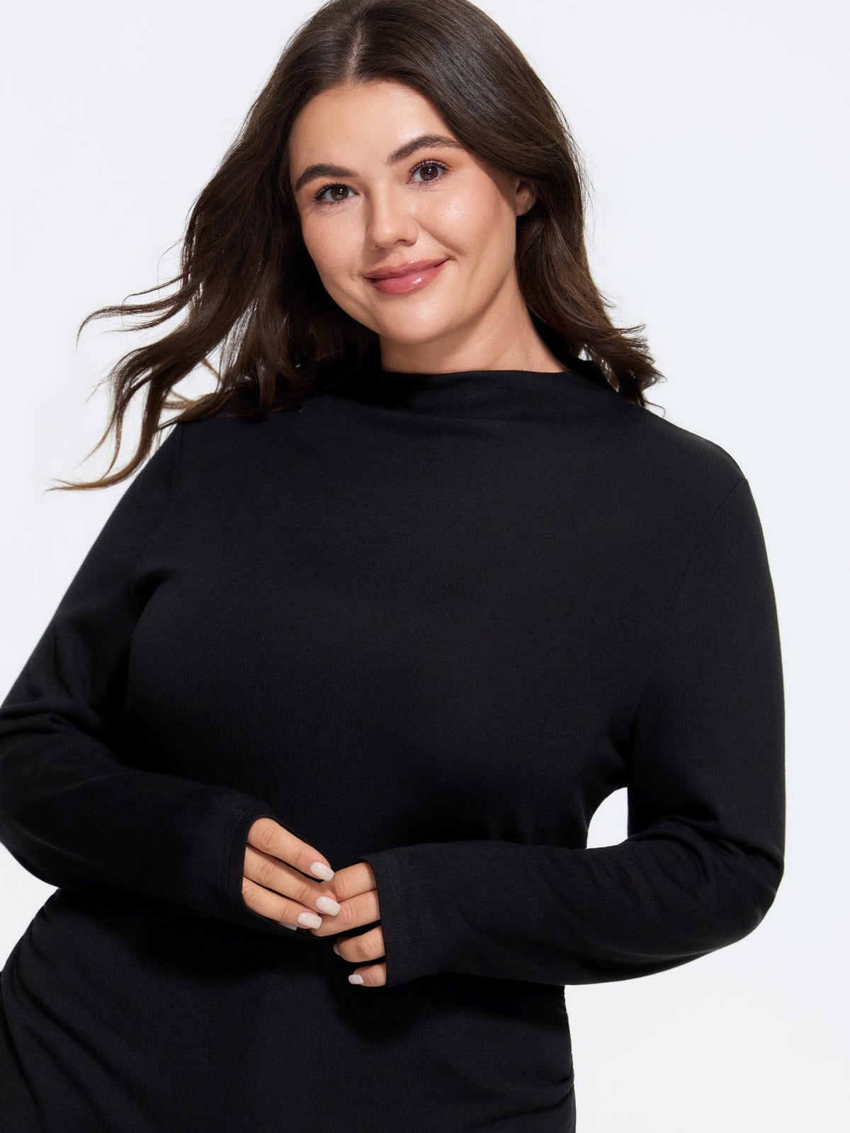 Supersoft Mock Neck Ruched Side T-Shirt