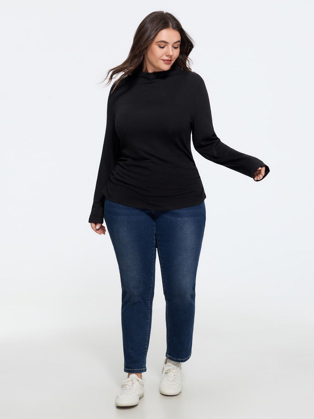 Supersoft Mock Neck Ruched Side T-Shirt