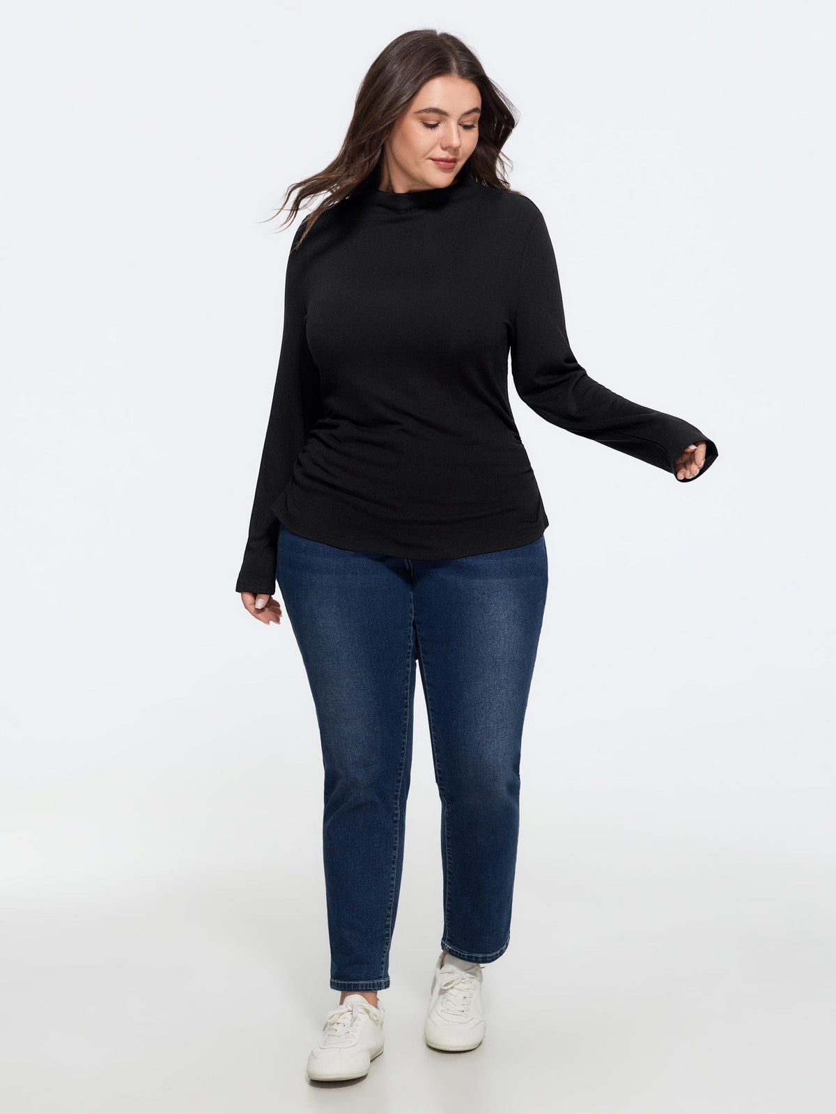 Supersoft Mock Neck Ruched Side T-Shirt
