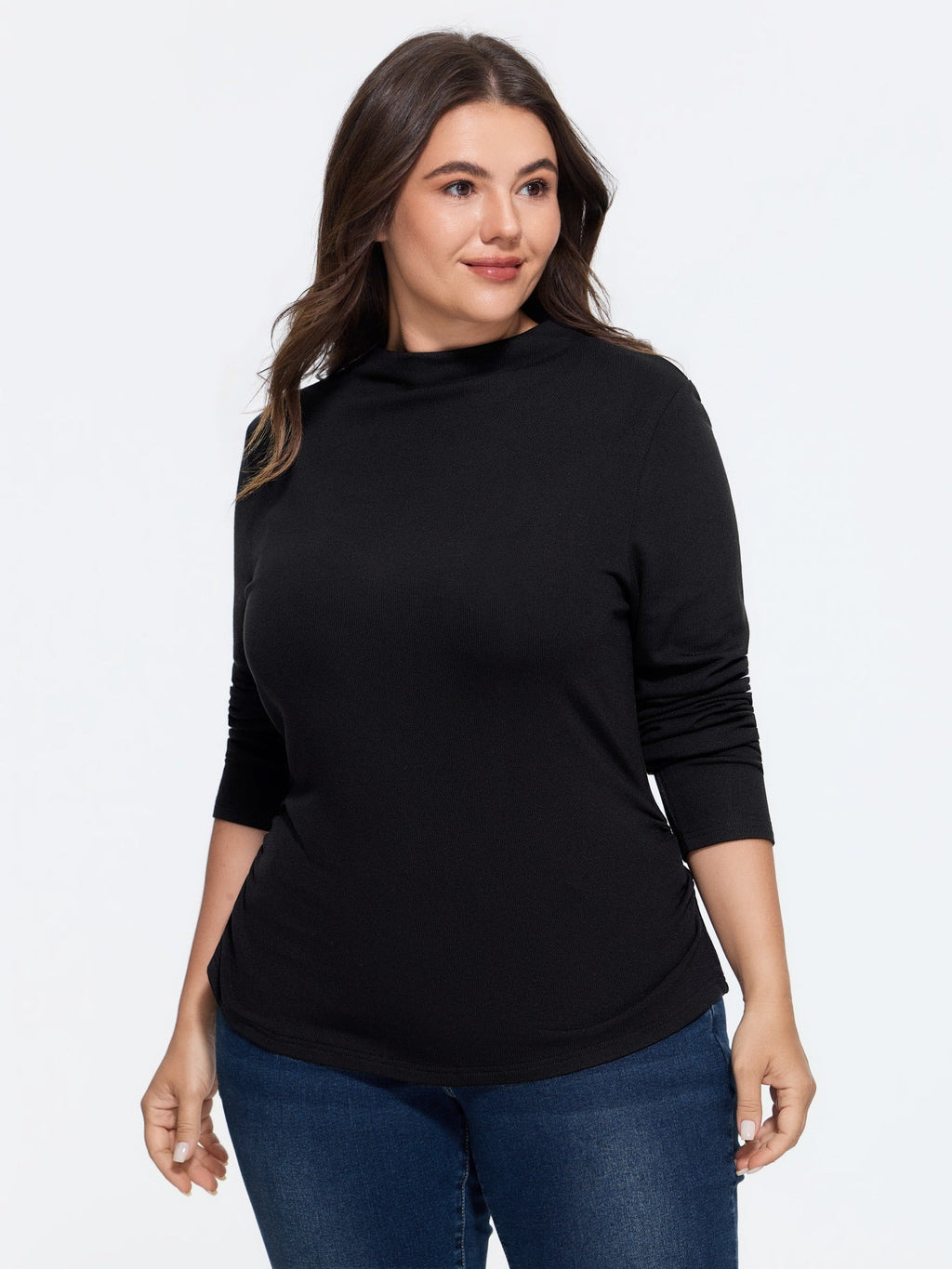 Supersoft Mock Neck Ruched Side T-Shirt