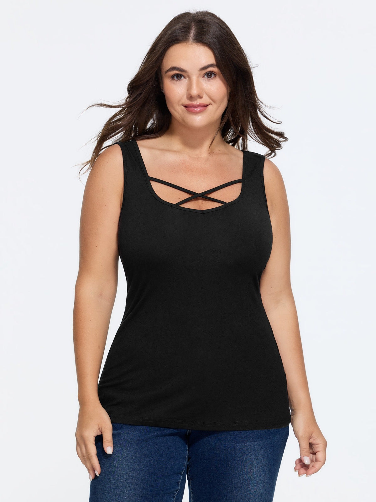 Supersoft Crisscross Cutout Square Neck Tank Top