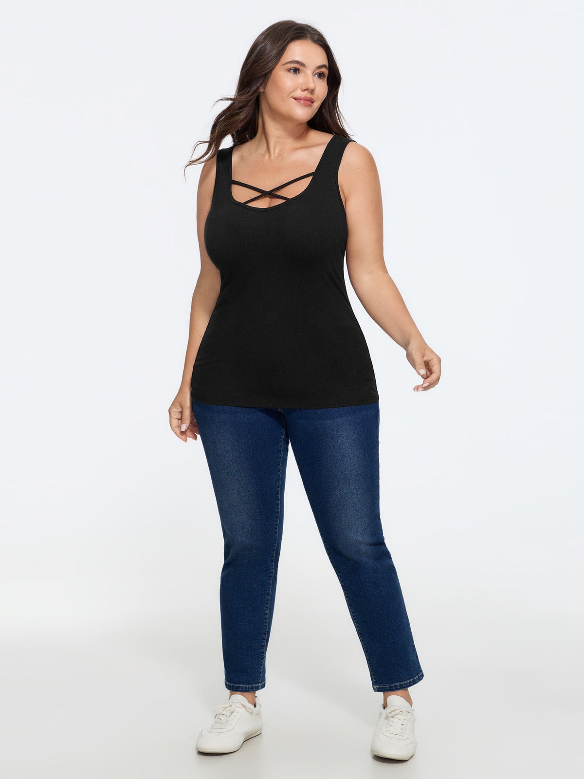 Supersoft Crisscross Cutout Square Neck Tank Top