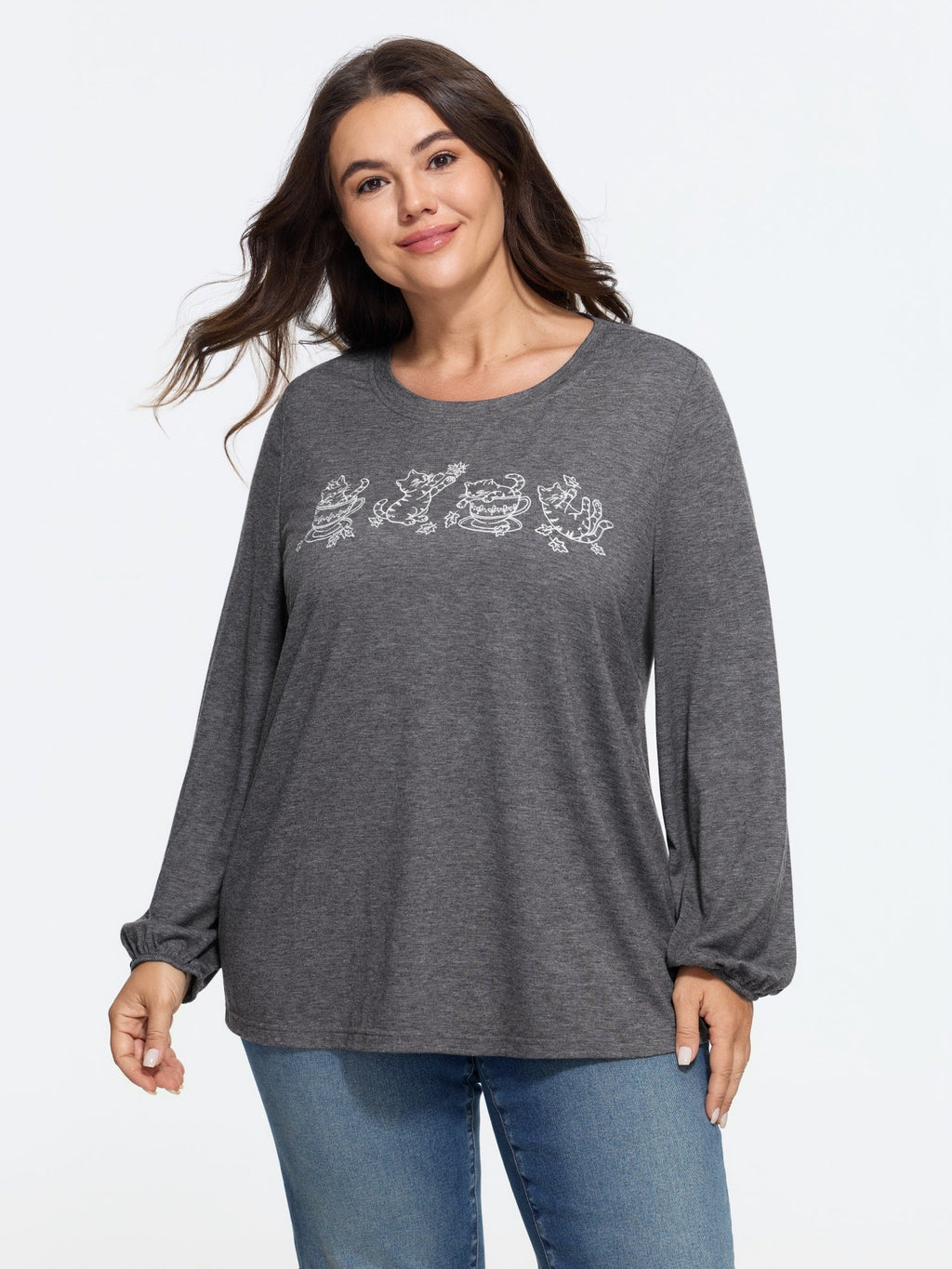 Supersoft Cat Embroidered Long Sleeve T-Shirt