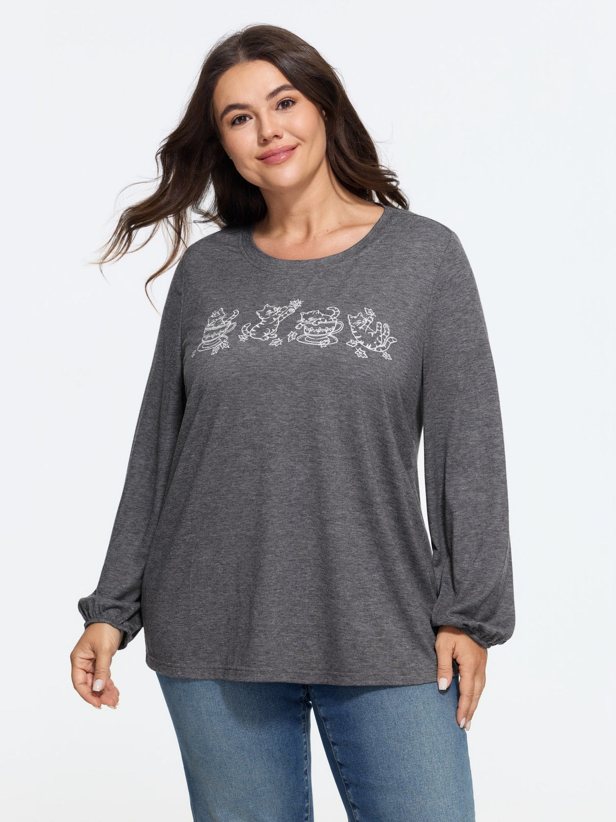 Supersoft Cat Embroidered Long Sleeve T-Shirt