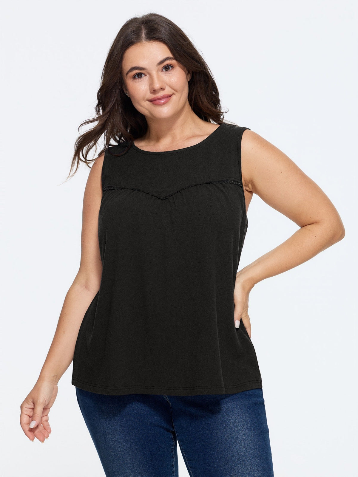 Supersoft Round Neck Lace Detail Tank Top