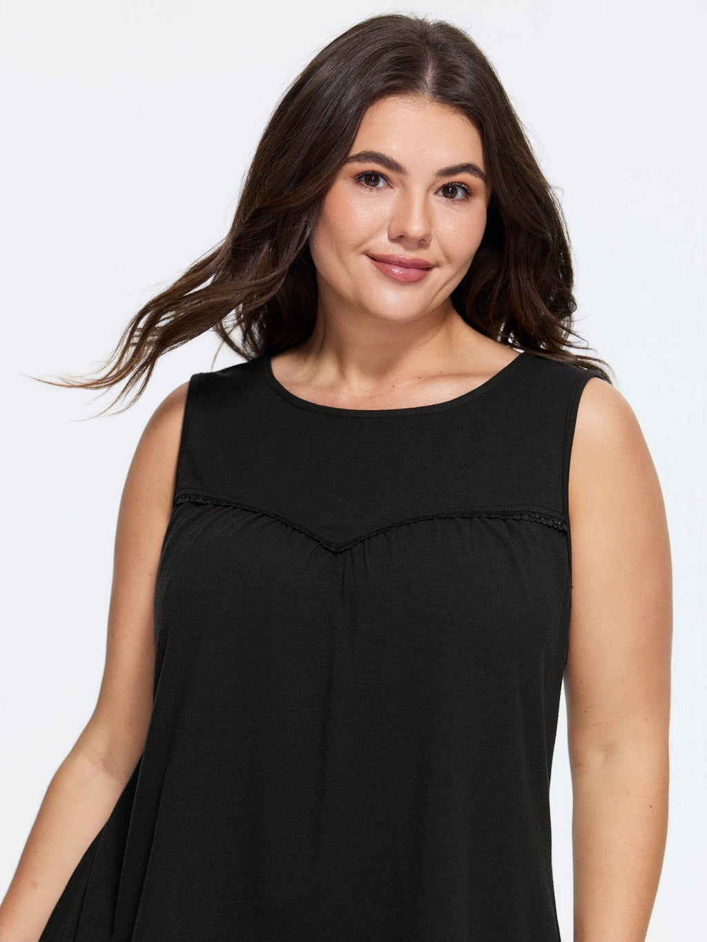 Supersoft Round Neck Lace Detail Tank Top