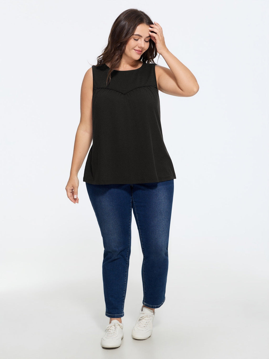 Supersoft Round Neck Lace Detail Tank Top