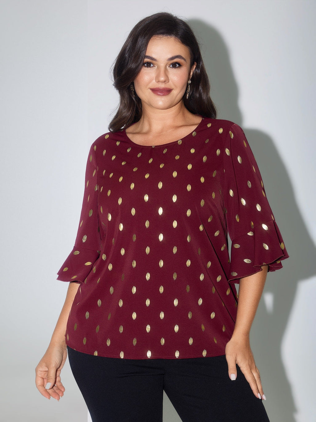 Gold Foil Dot Flutter Short Sleeve Blouse