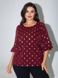 Gold Foil Dot Flutter Short Sleeve Blouse