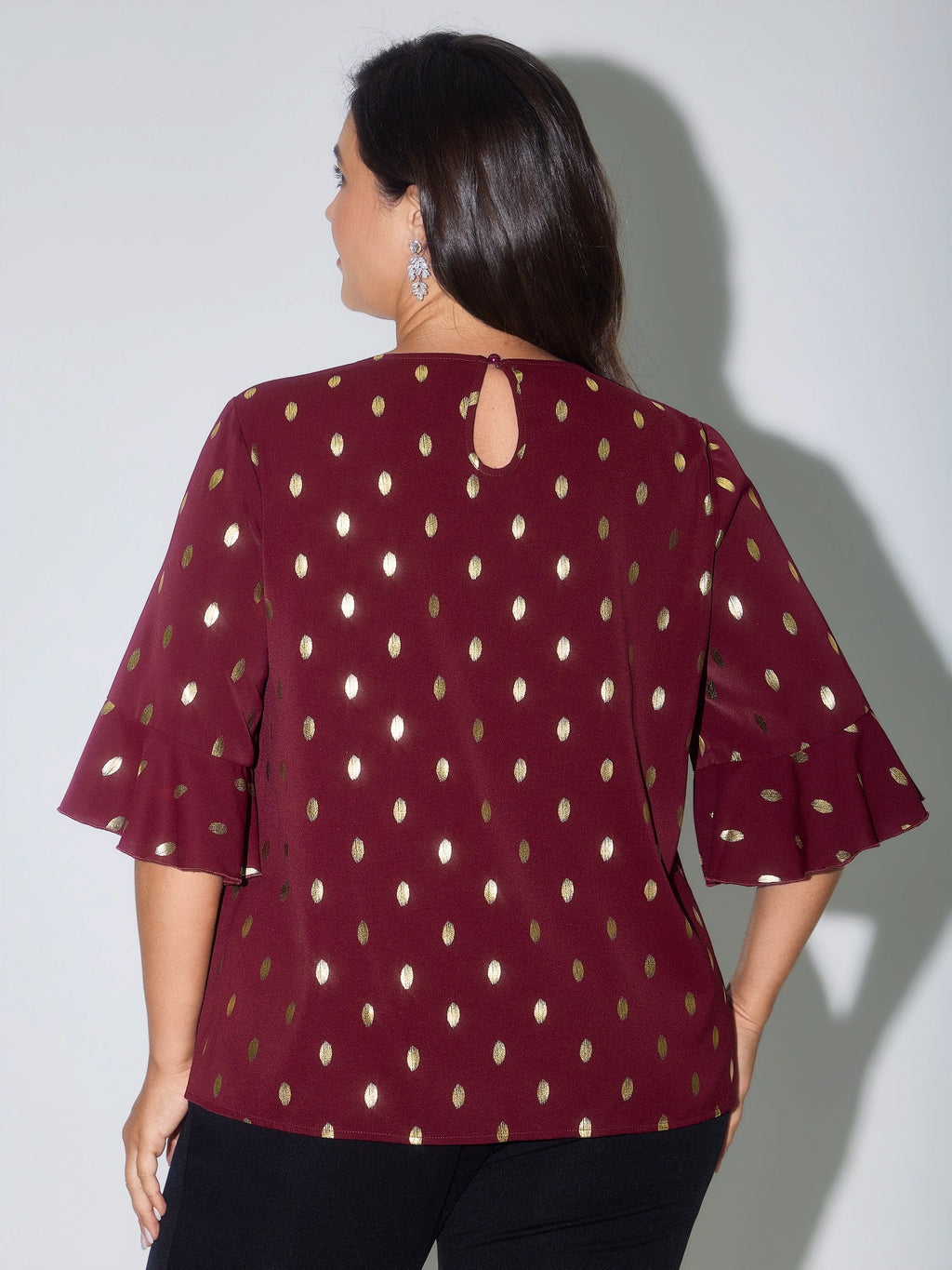 Gold Foil Dot Flutter Short Sleeve Blouse
