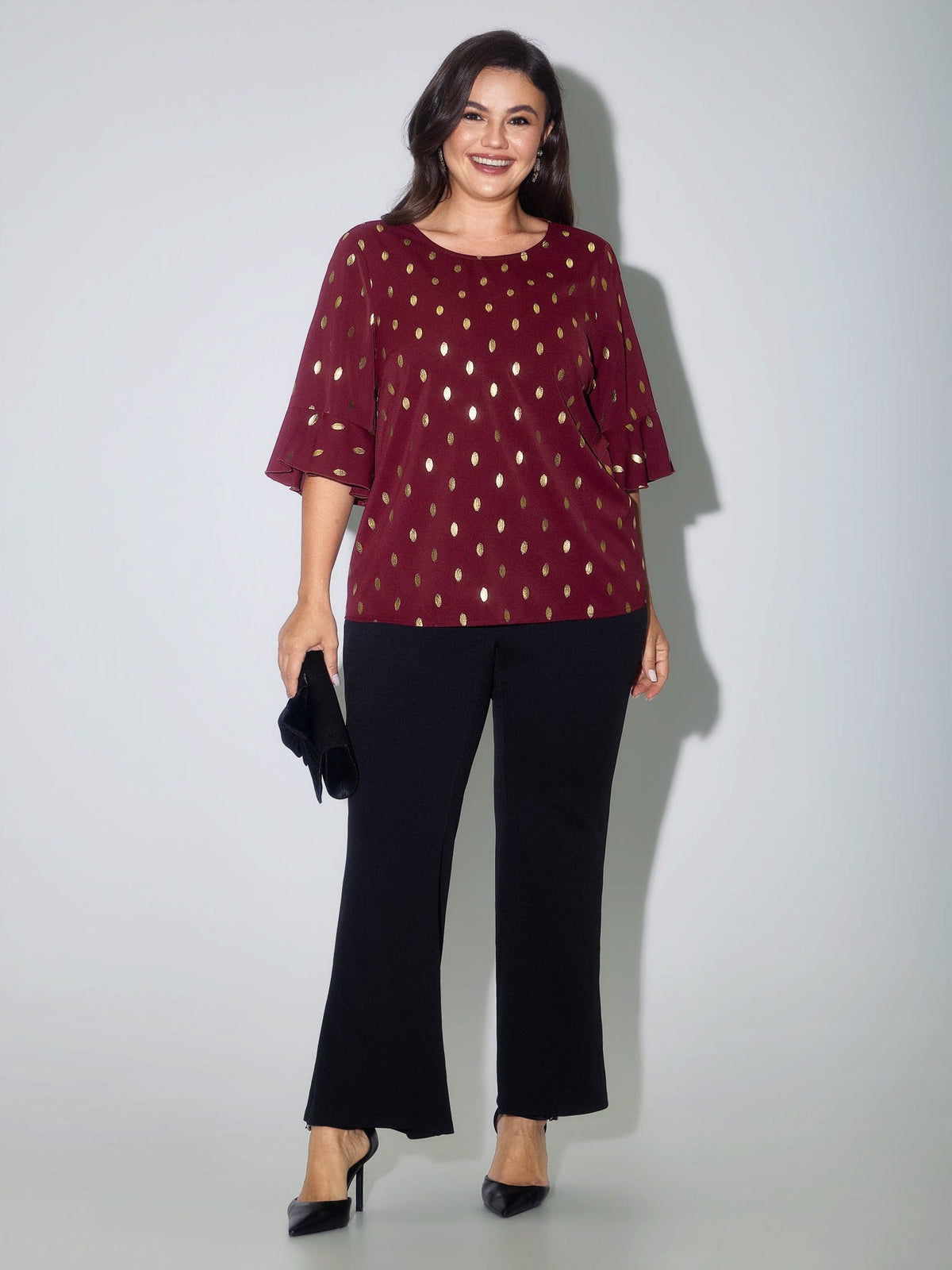 Gold Foil Dot Flutter Short Sleeve Blouse