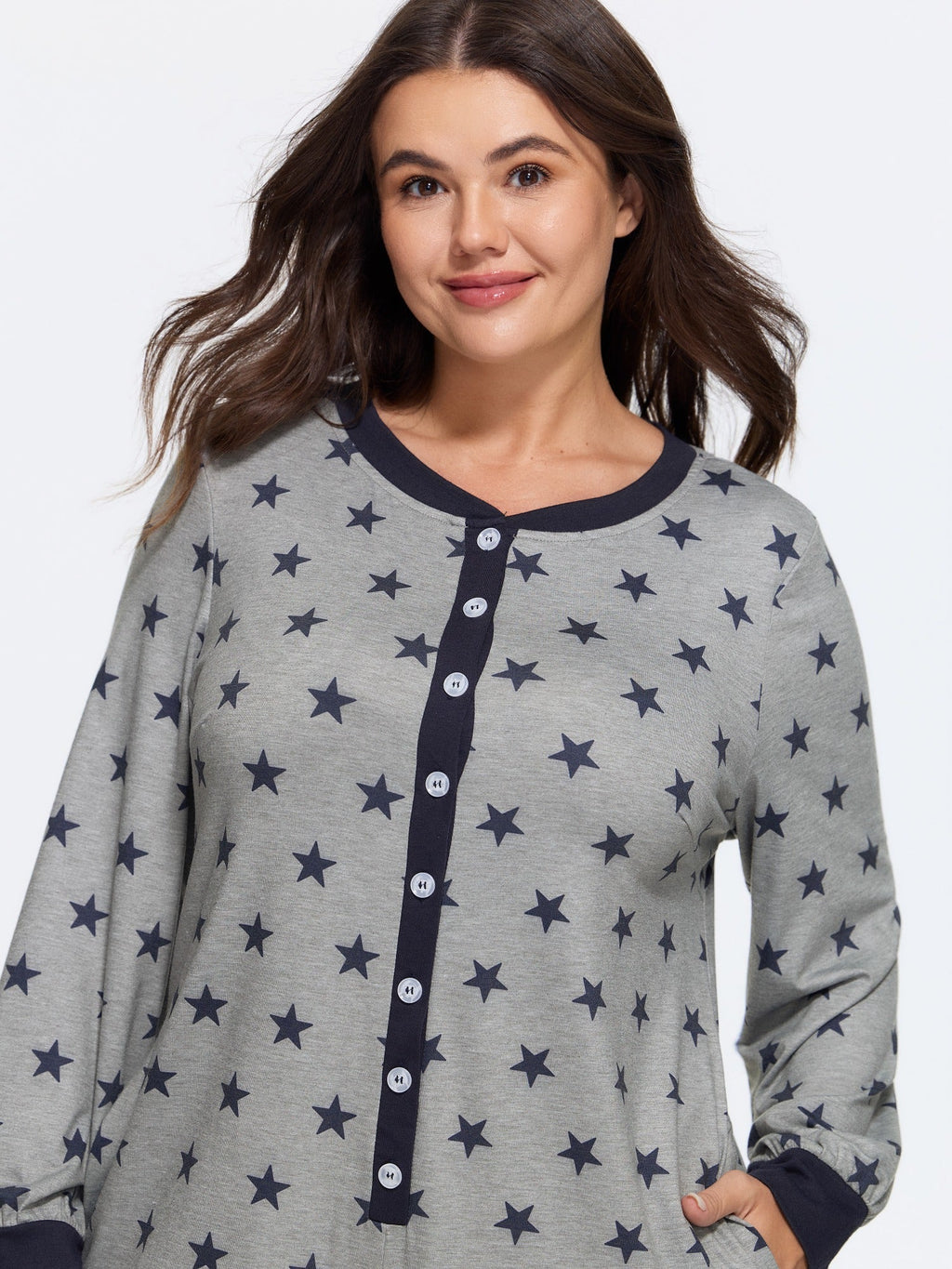 Star Print Button Front Lounge Jumpsuit
