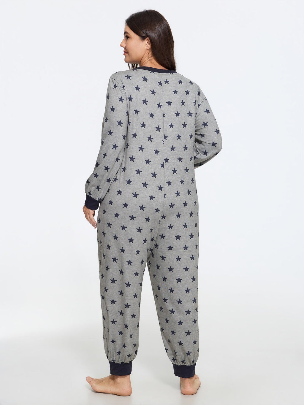 Star Print Button Front Lounge Jumpsuit