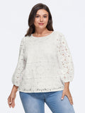 Floral Lace Cut Out Round Neck Blouse