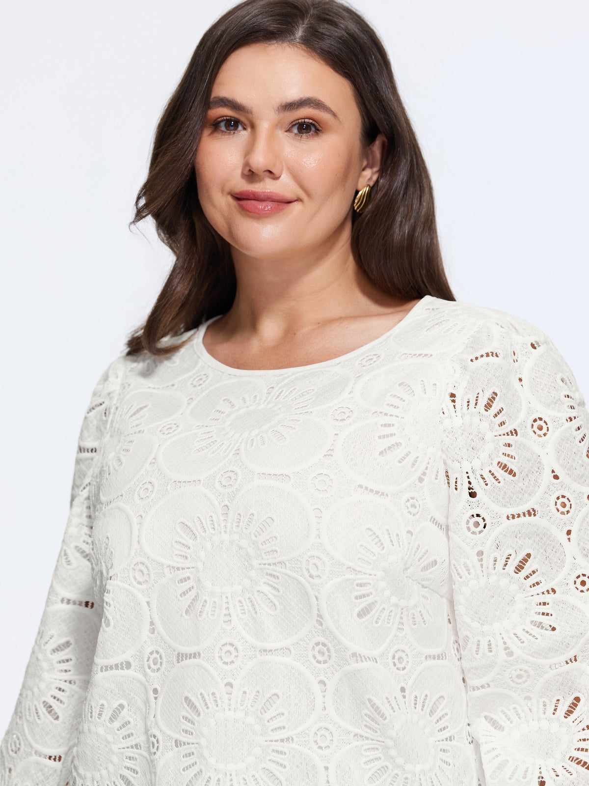 Floral Lace Cut Out Round Neck Blouse