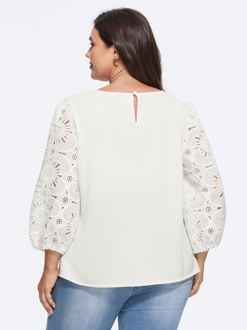 Floral Lace Cut Out Round Neck Blouse