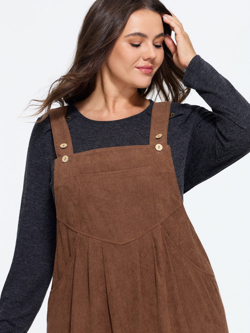 Corduroy Wide Leg Overalls Jumpsuit