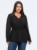 Solid Collared Shirred Waist Blouse