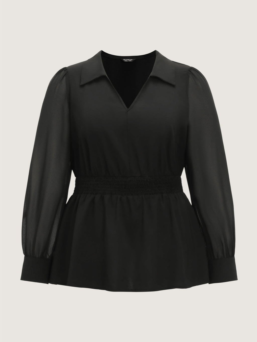 Solid Collared Shirred Waist Blouse