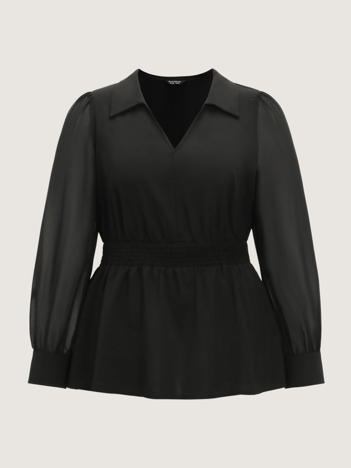 Solid Collared Shirred Waist Blouse