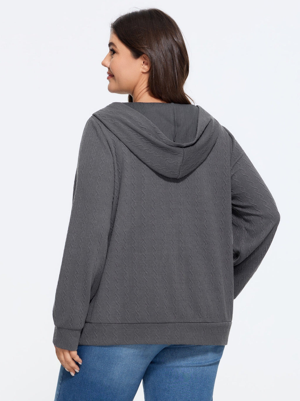 Cable Knit Pocket Zipper Hoodie