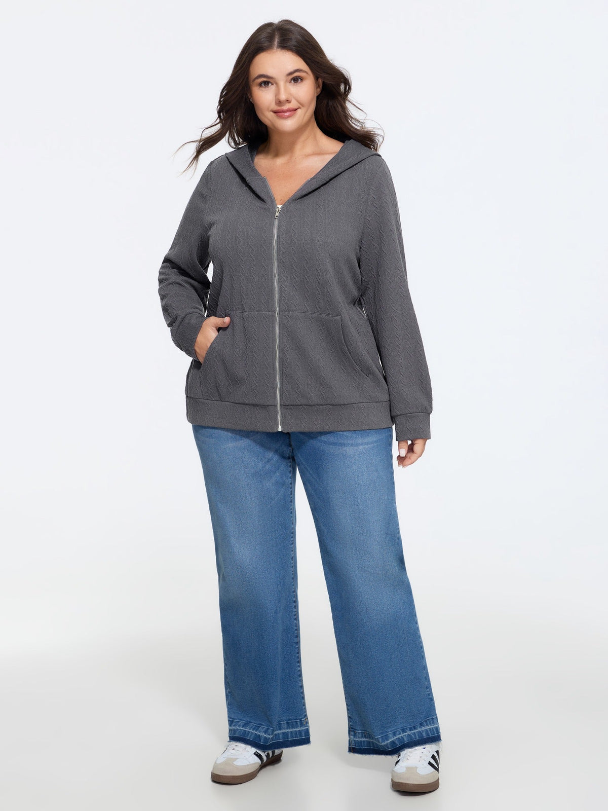 Cable Knit Pocket Zipper Hoodie