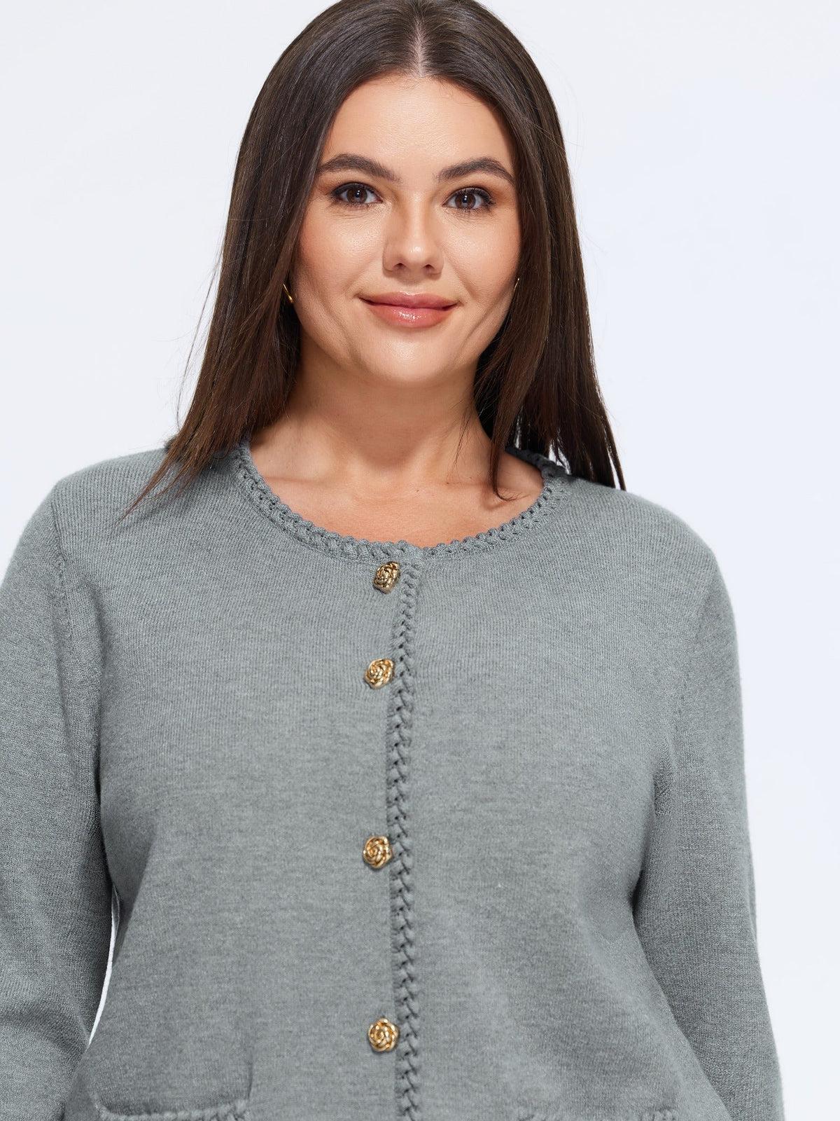 Supersoft Braided Trim Gold Button Cardigan