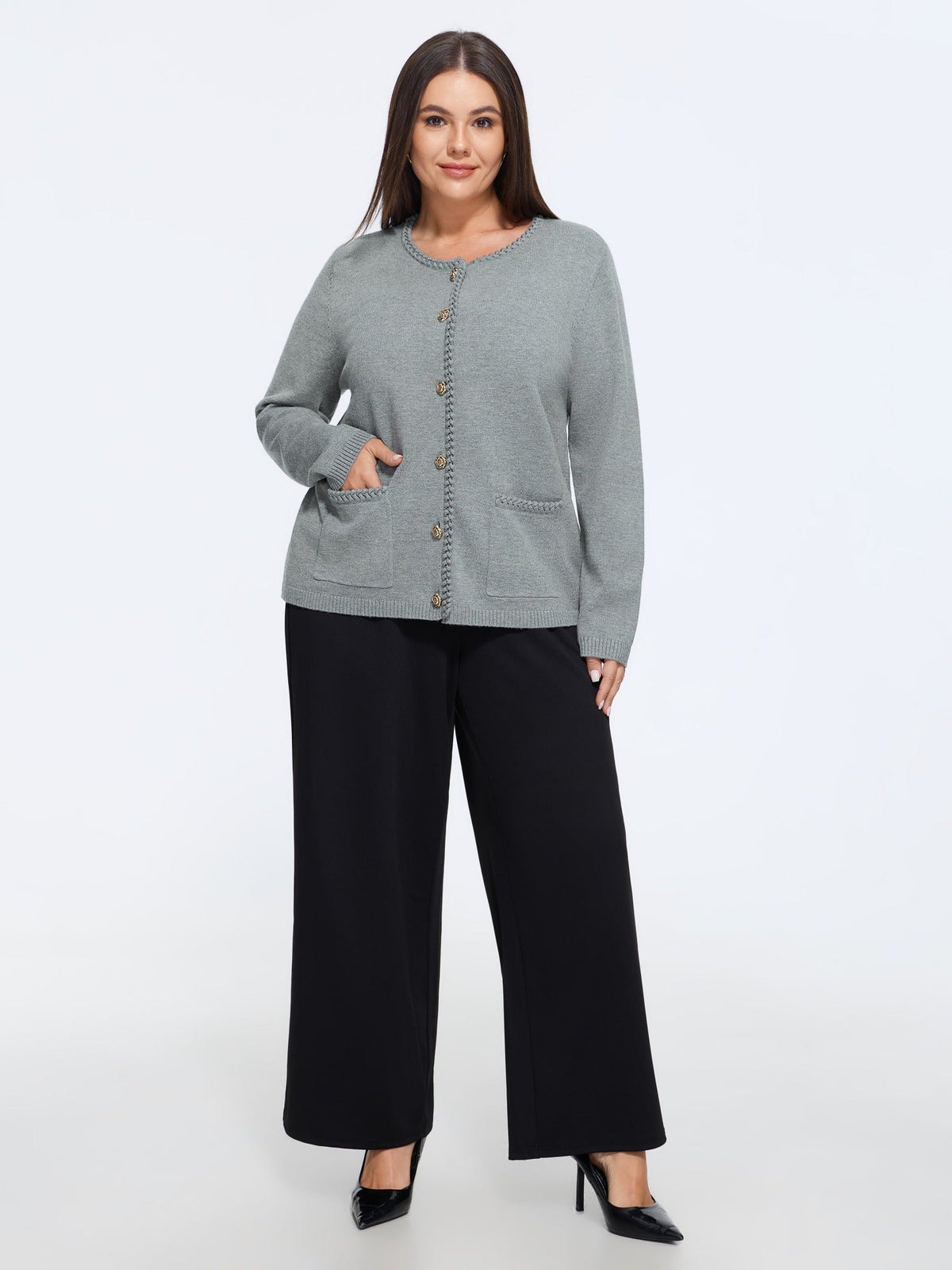 Supersoft Braided Trim Gold Button Cardigan