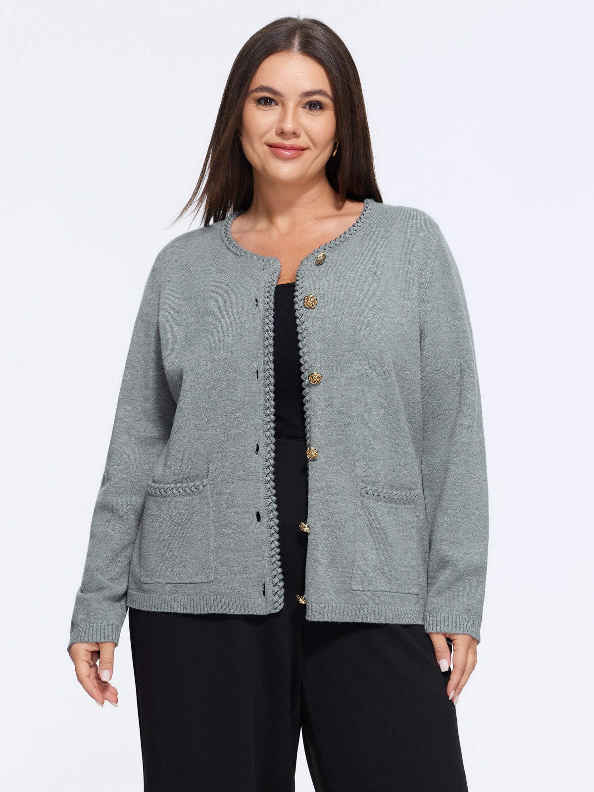 Supersoft Braided Trim Gold Button Cardigan