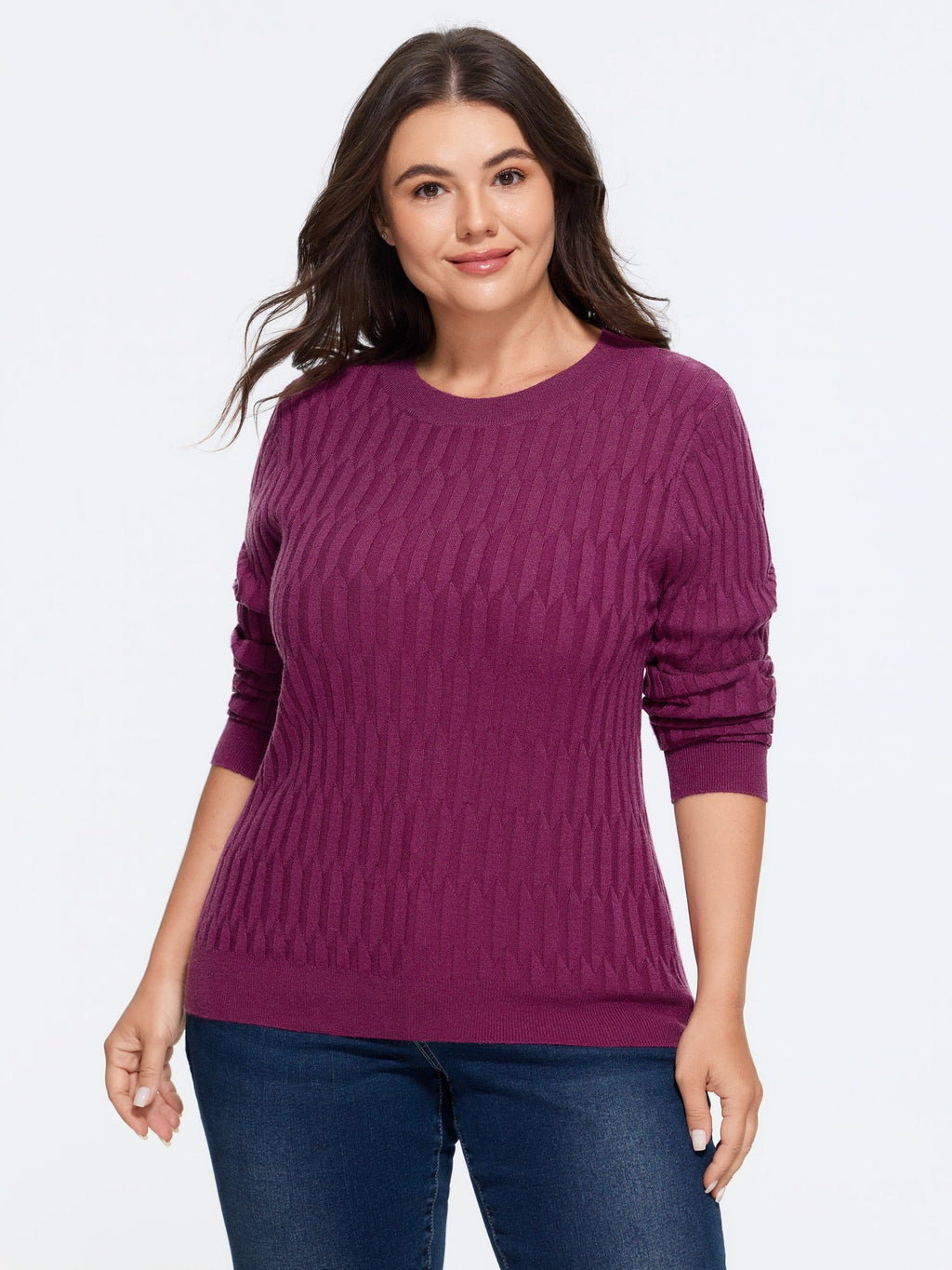 Textured Crew Neck Slim Fit Pullover