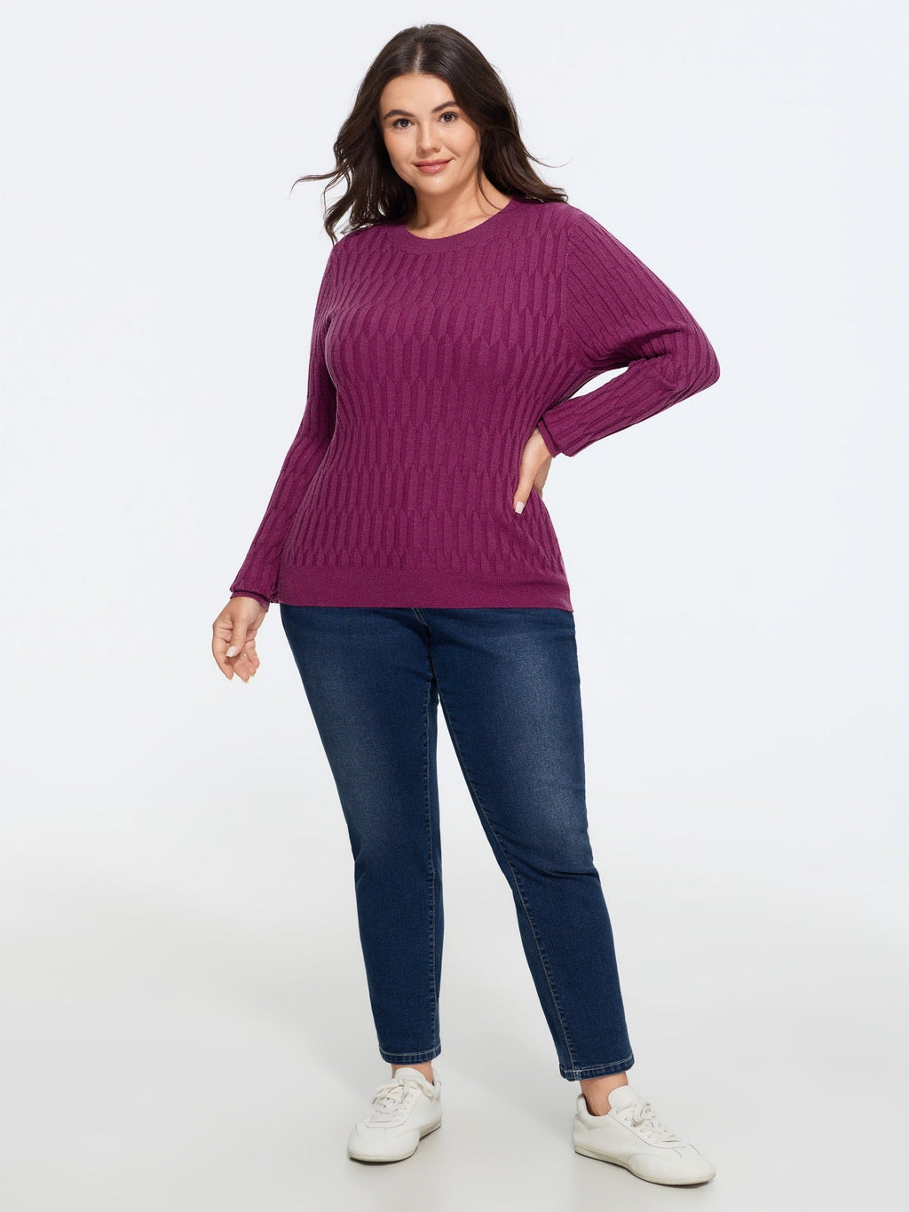 Textured Crew Neck Slim Fit Pullover