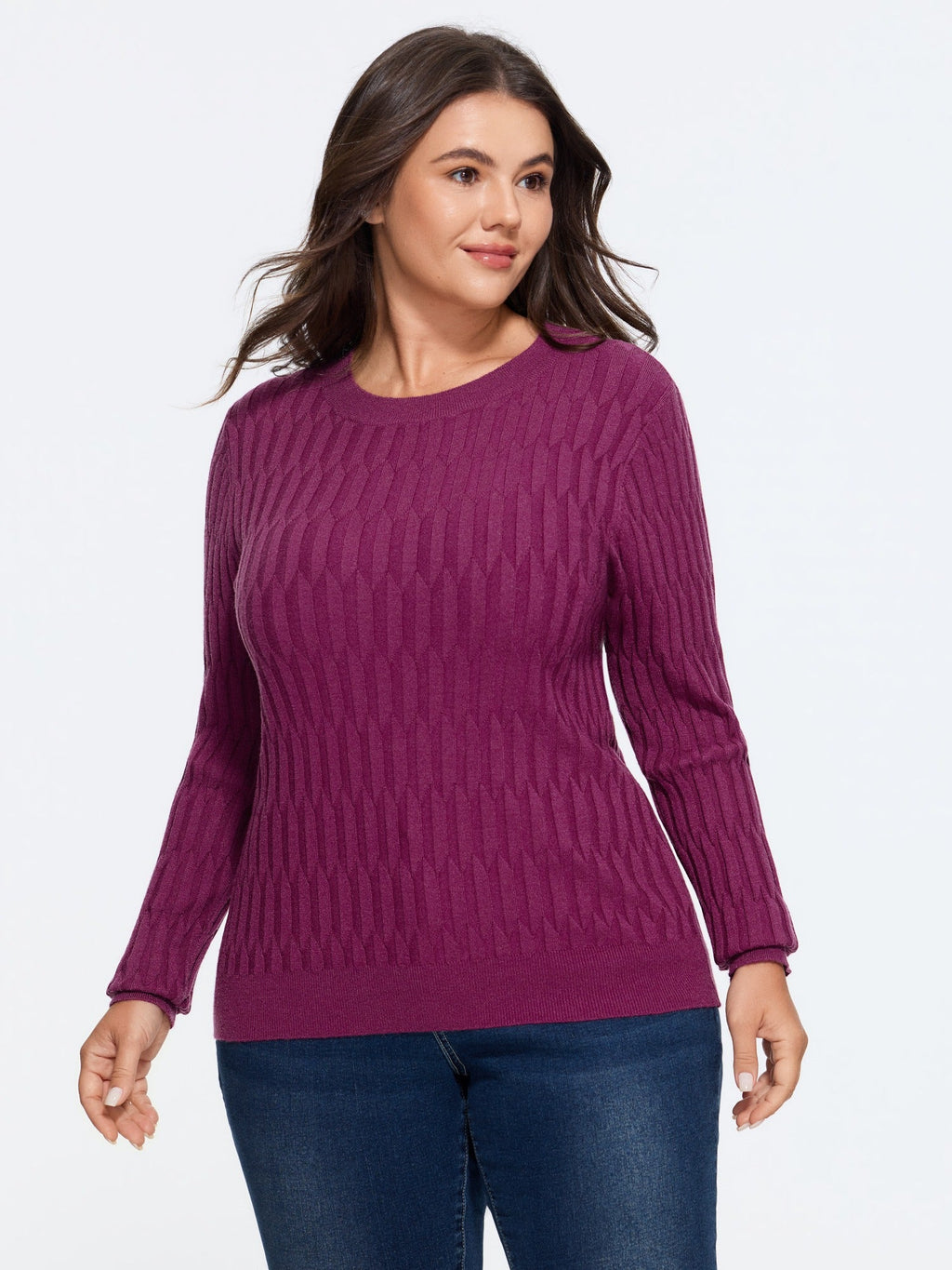 Textured Crew Neck Slim Fit Pullover