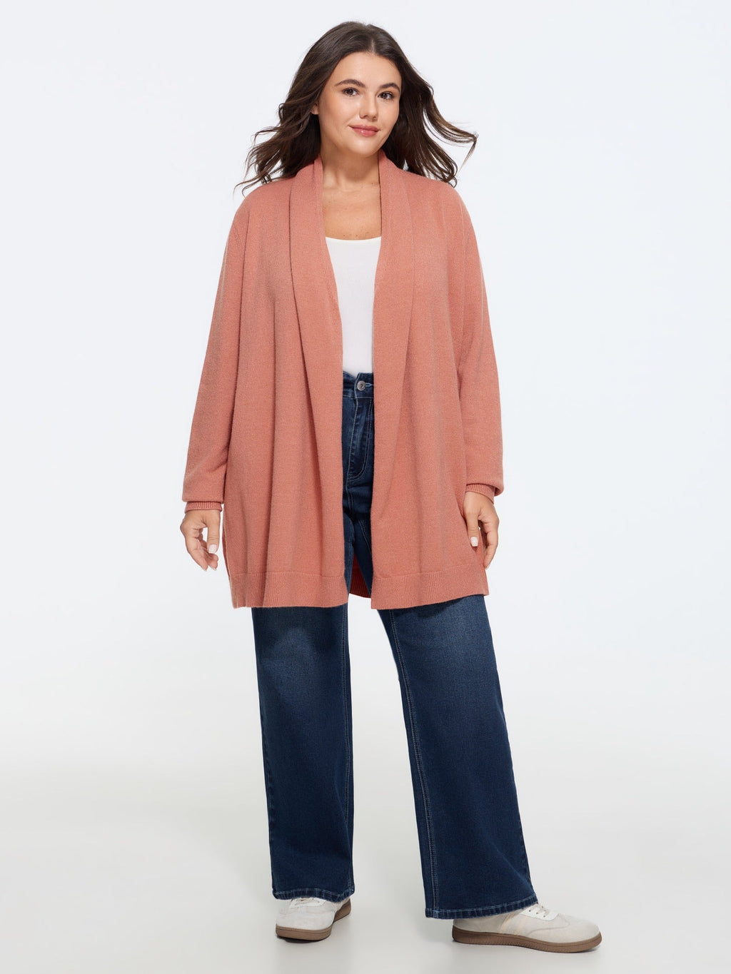 Draped Collar Long Sleeve Open Front Cardigan