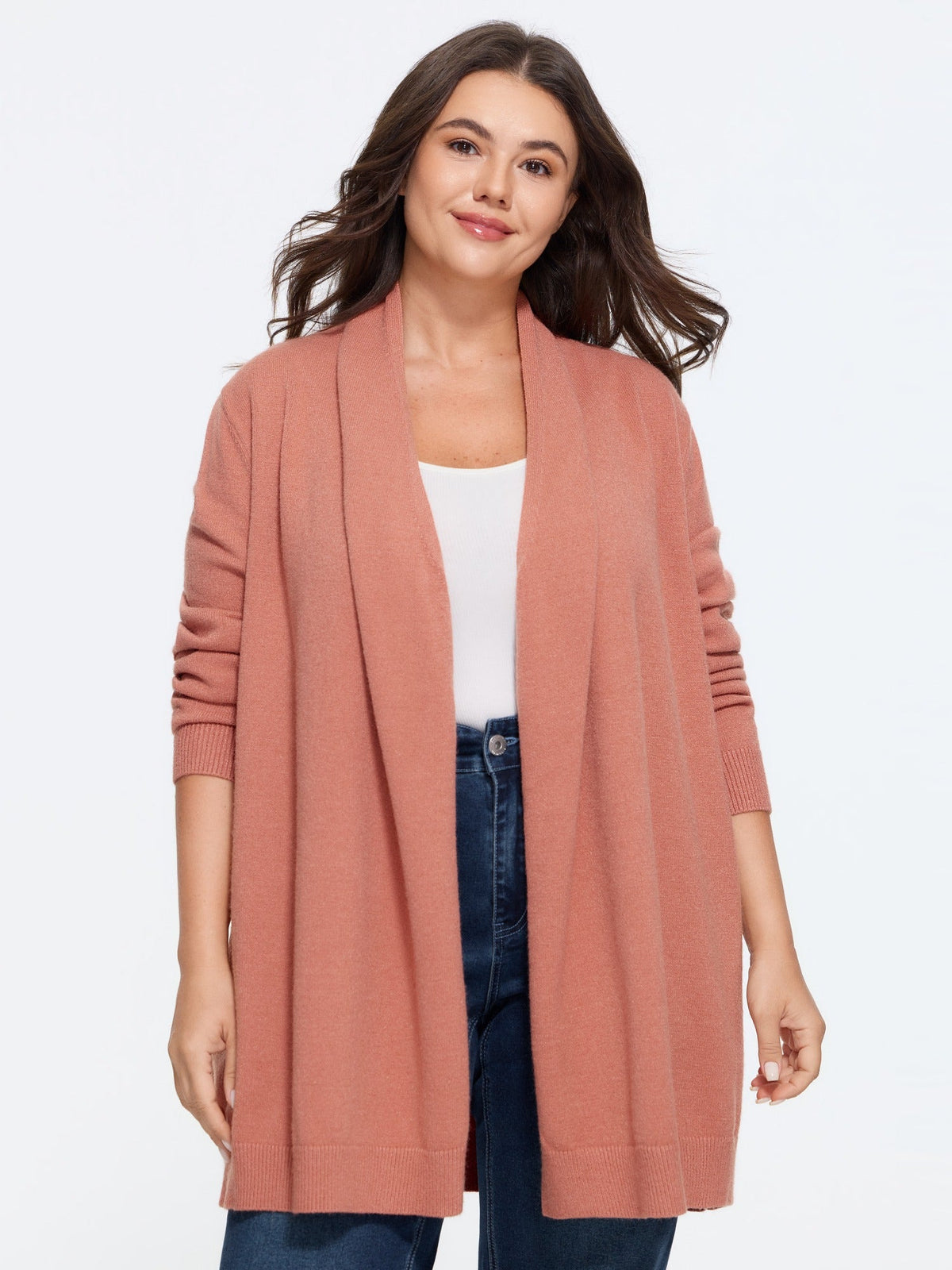 Draped Collar Long Sleeve Open Front Cardigan