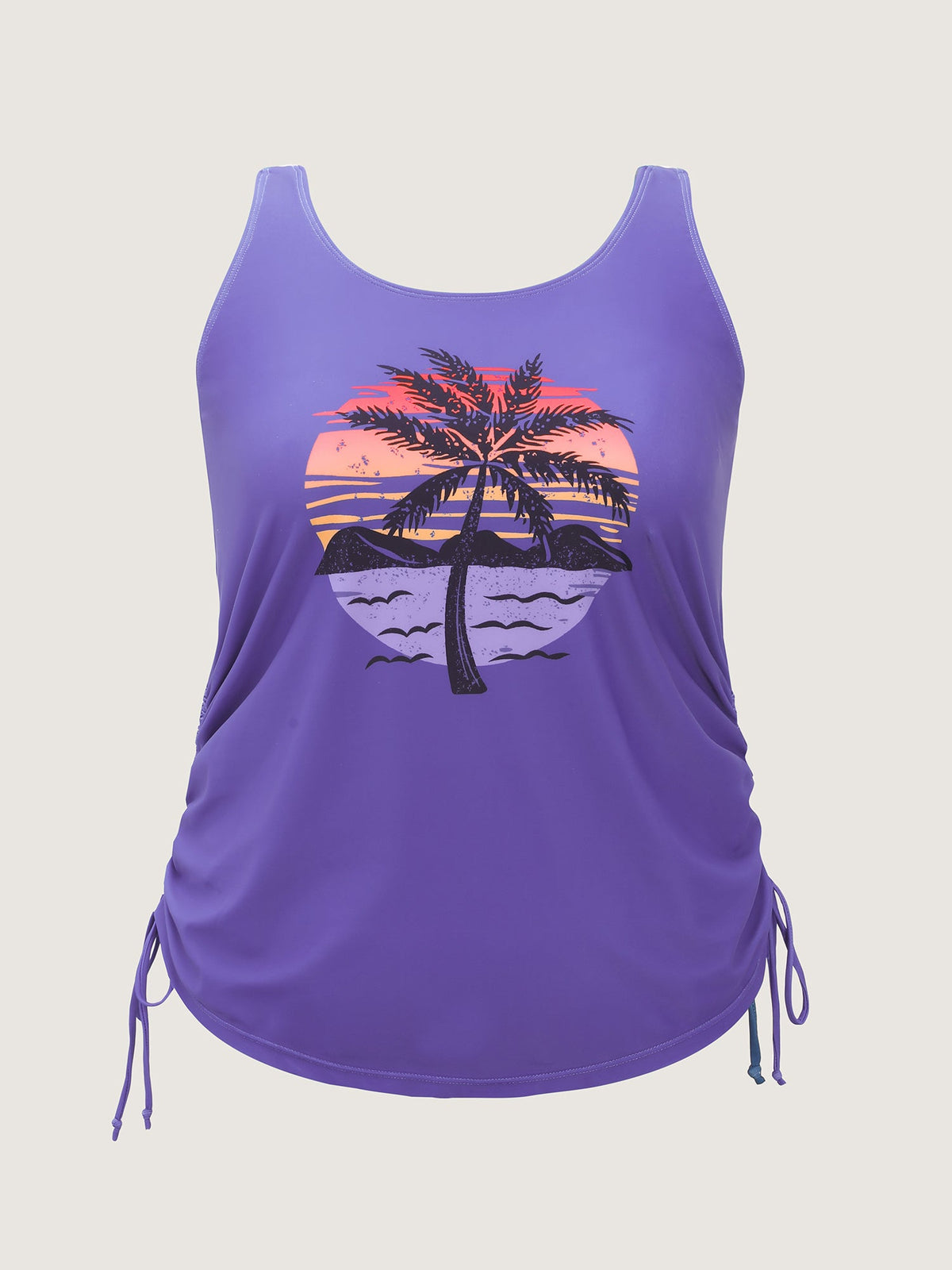 Island Print Drawstring Adjustable Swim Top