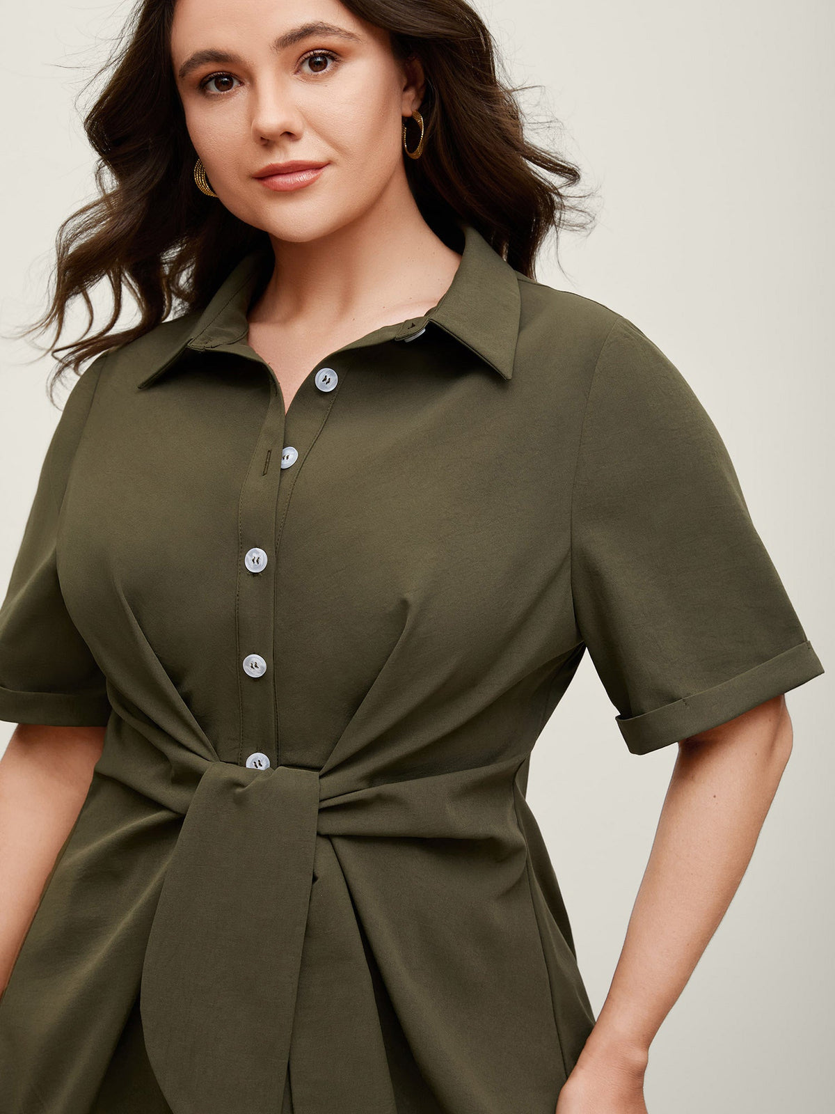 Knotted Front Asymmetrical Hem Blouse