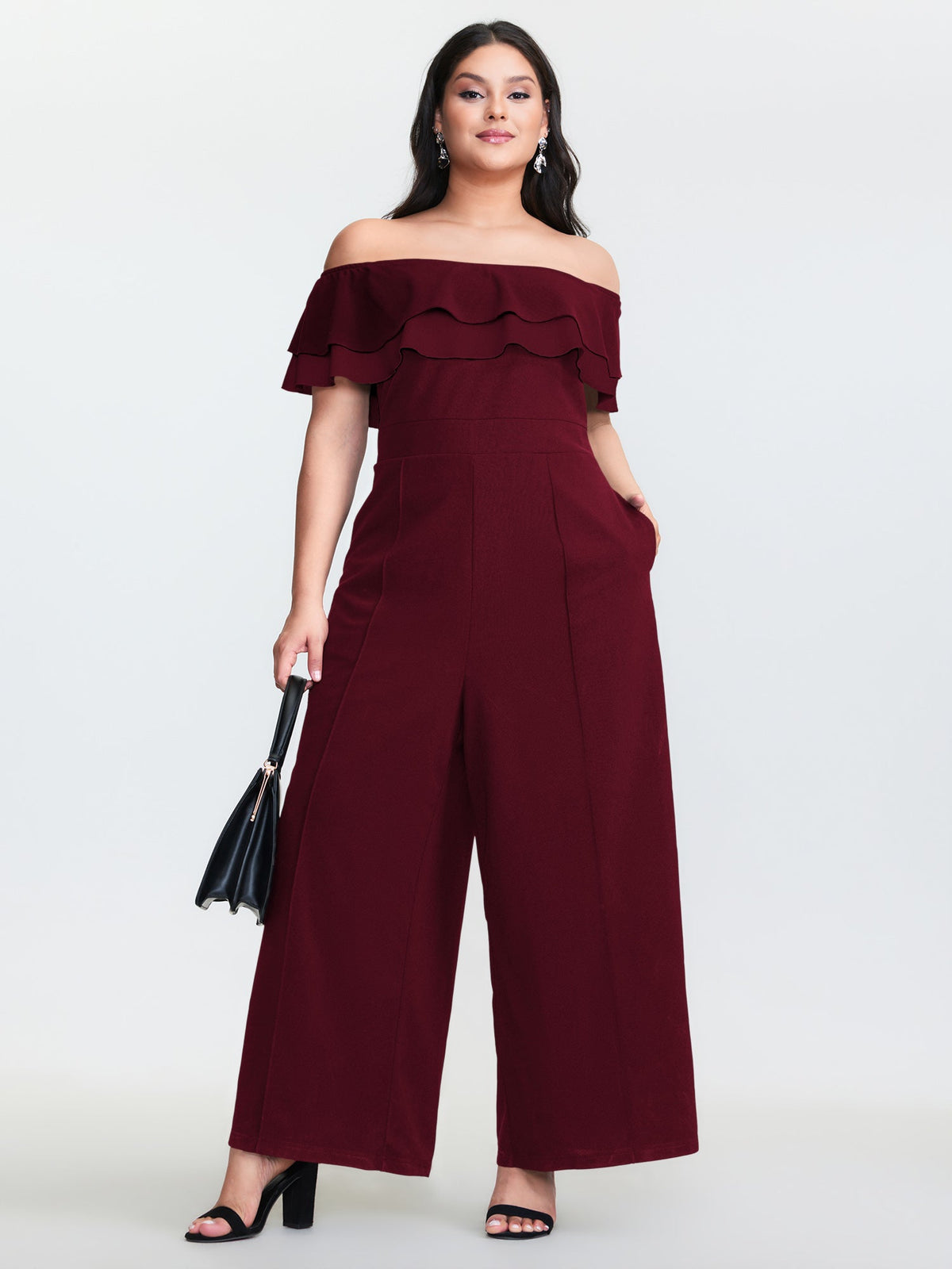 Off-Shoulder Lotus Leaf Neckline Jumpsuit