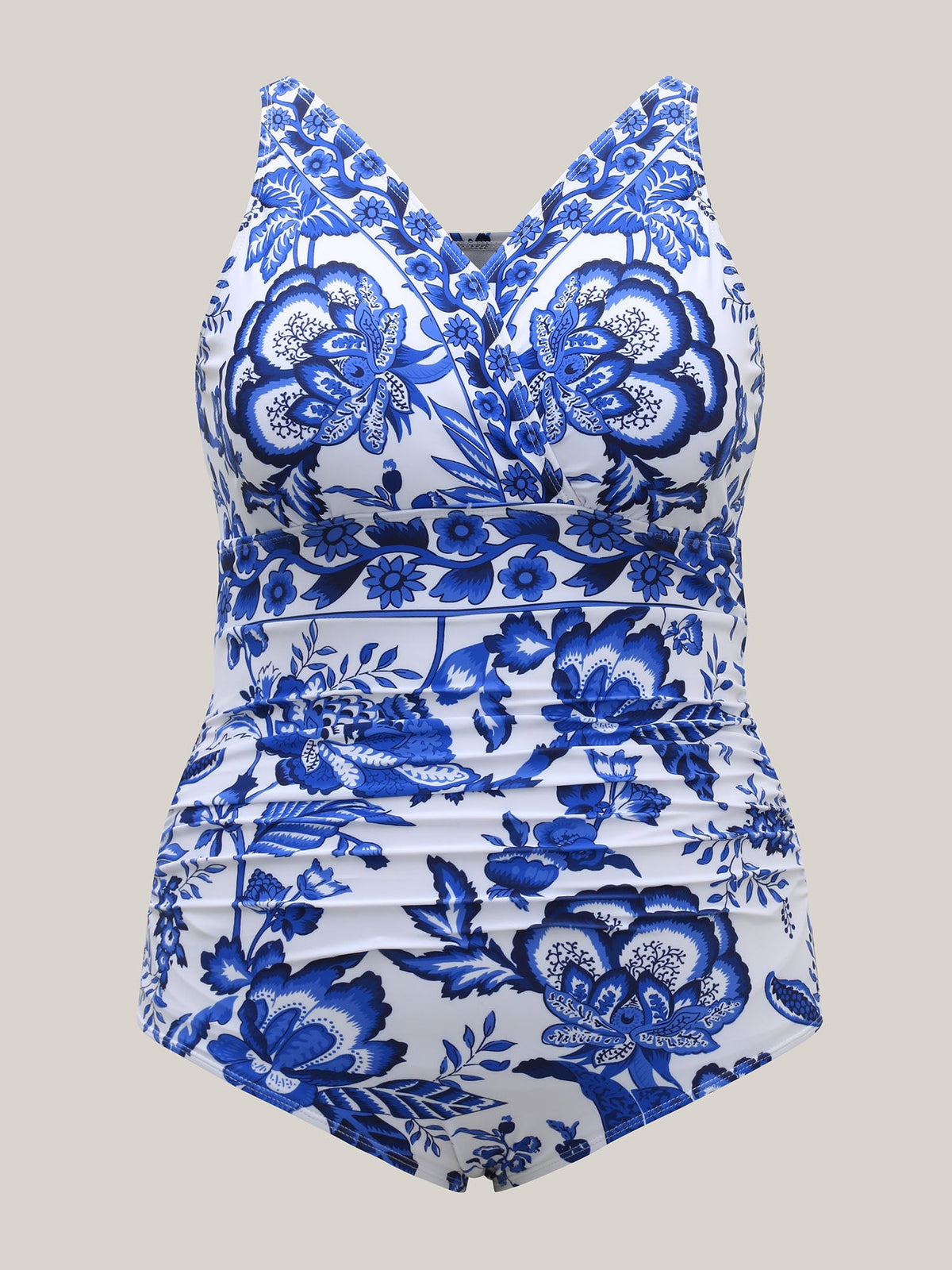 Two-Piece Floral Print Ruched Mesh Swimsuit, Sarong