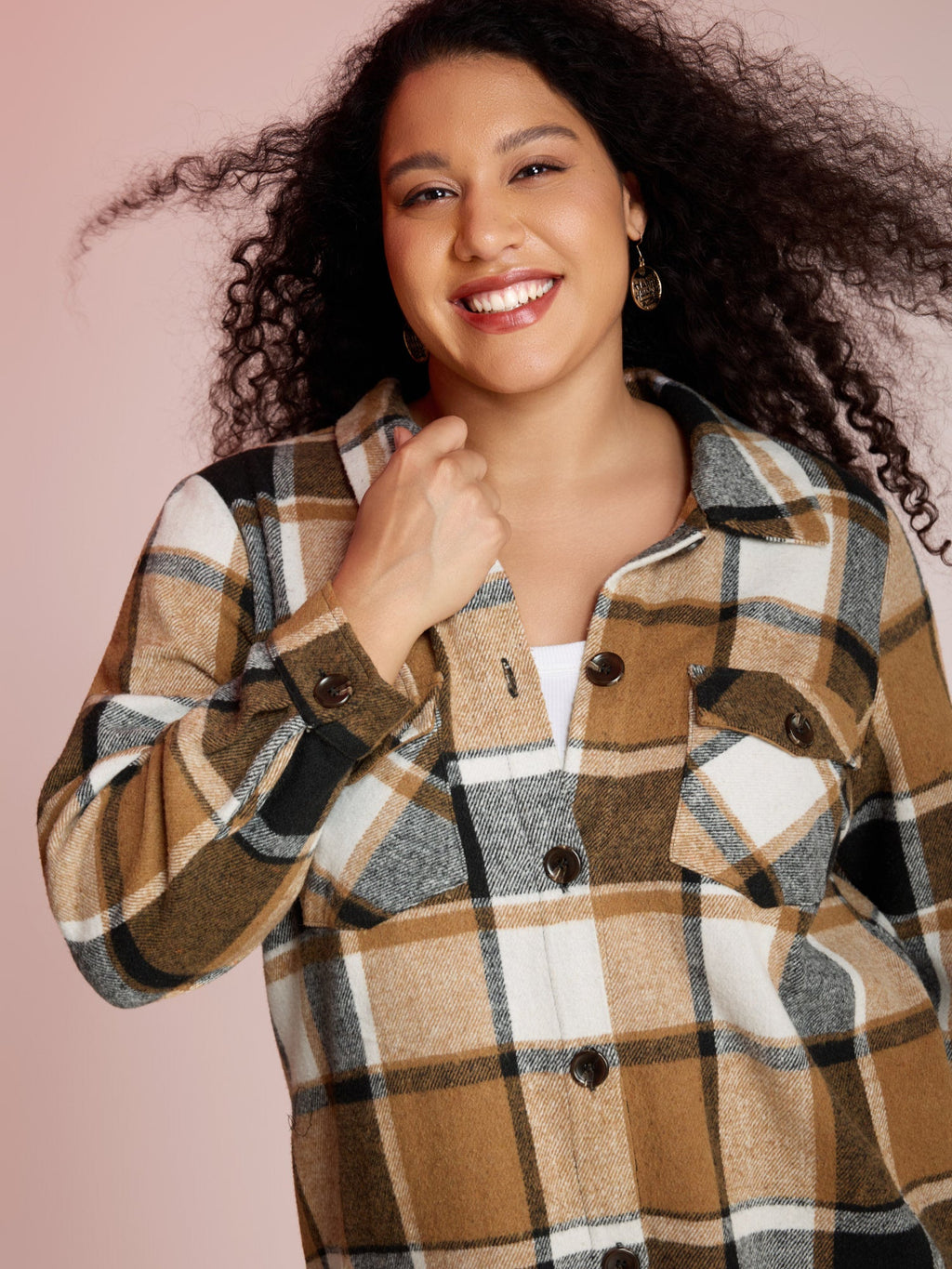 Plaid Chest Pockets Long Jacket