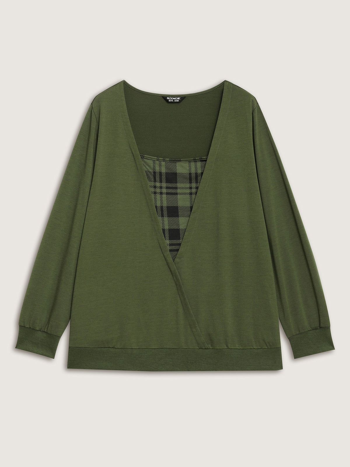 Plaid Spliced Wrap Contrast Sweatshirt