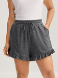 Supersoft Mixed Color Knit Drawstring Ruffled Shorts