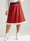 Christmas Sequin Patchwork Fuzzy Trim Skirt