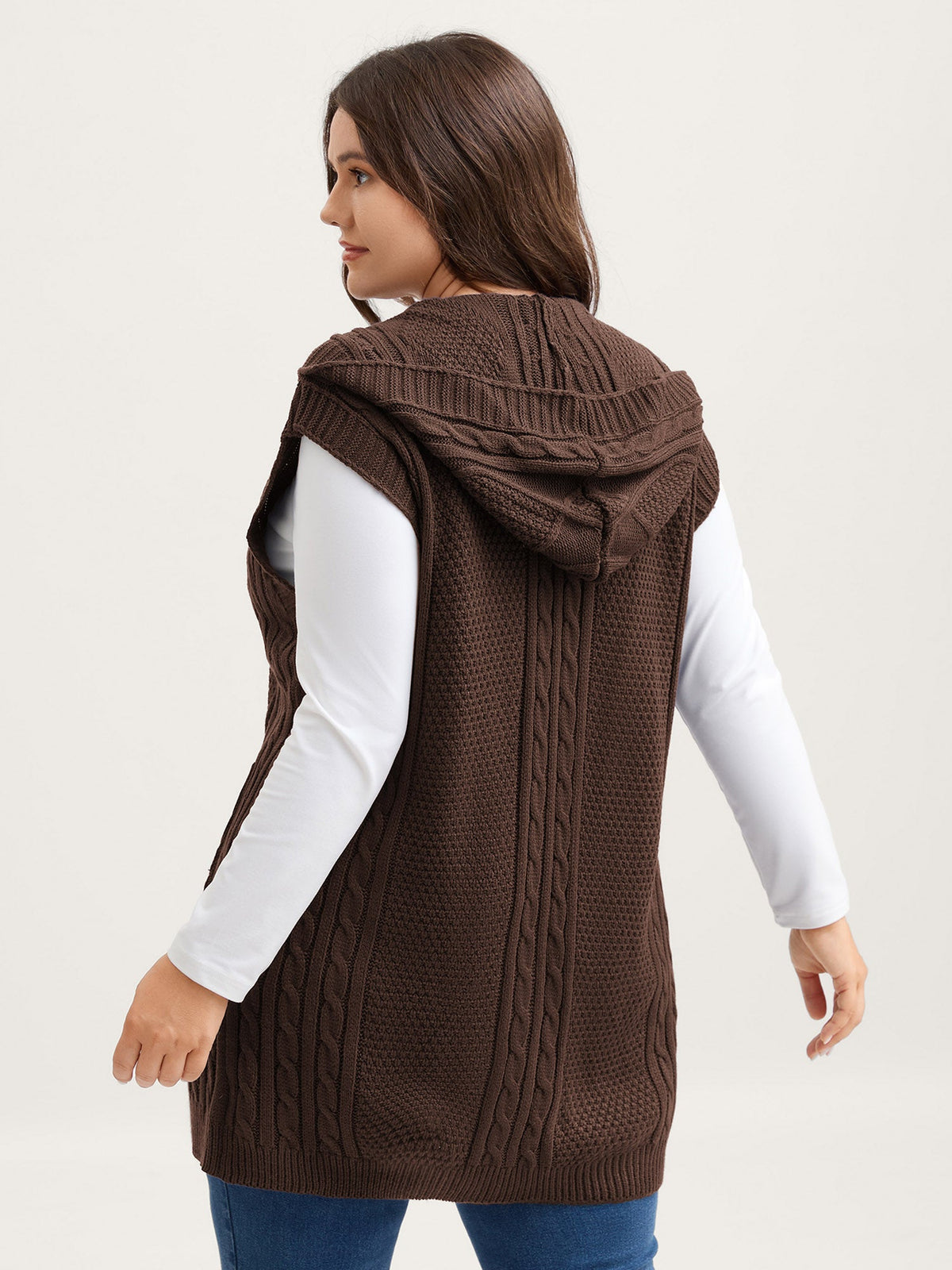 Hooded Sleeveless Cable Knit Cardigan
