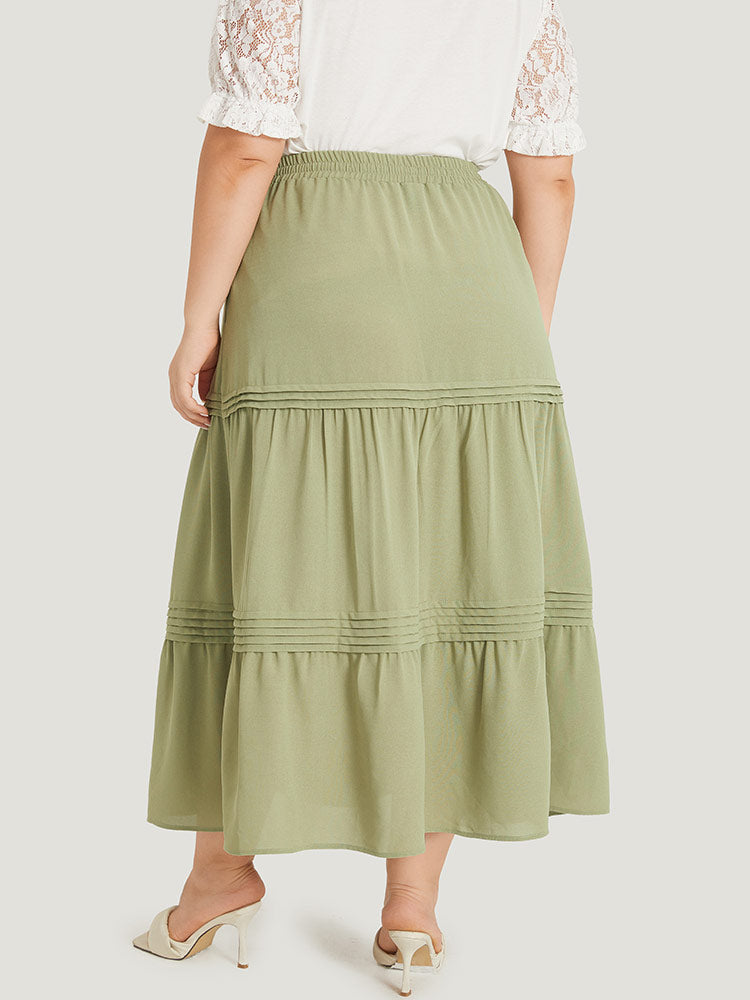 Plain Drawstring Pocket Ruffle Layered Hem Skirt