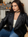 Lapel Collar Asymmetric Zipper Pocket Biker Jacket