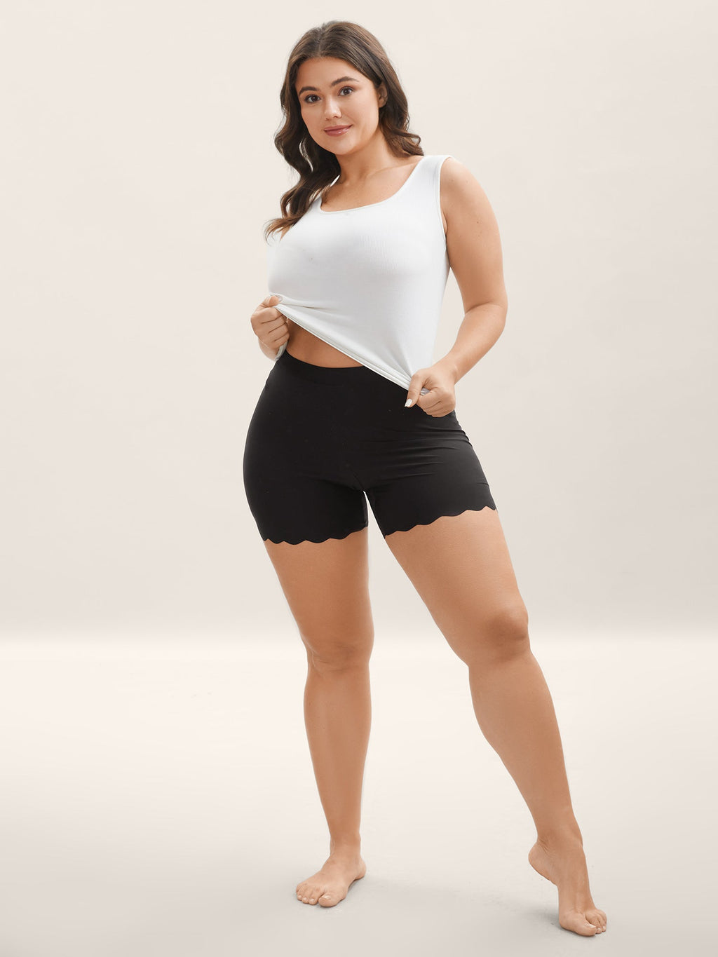 Scalloped Trim Stretchy Skinny-Fit Leggings